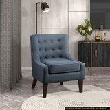 Classic Living Room 1pc Accent Chair Button Tufted Blue Fabric Upholstery Solid Wood Furniture Reversible Seat Cushion B011P182502