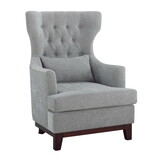 Button Tufted Wing-Back Accent Chair 1pc Light Gray Fabric Upholstered Pillow Solid Wood Traditional Living Room Furniture