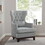 Button Tufted Wing-Back Accent Chair 1pc Light Gray Fabric Upholstered Pillow Solid Wood Traditional Living Room Furniture B011P182650