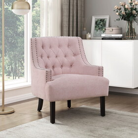 Modern Traditional Accent Chair Pink Chenille Upholstery Button-Tufted Solid Wood 1pc Living Room Furniture