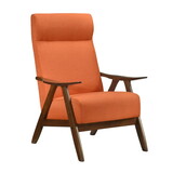 Modern Accent Chair 1pc Orange Fabric Upholstered High-Back Chair Cushion Seat and Back Walnut Finish Solid Wood Living Room Furniture