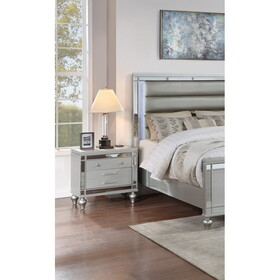 Classic Luxury Look Silver 1pc Nightstand Wooden Bedside Table Drawers w Mirror Glass Panel Bedroom Furniture