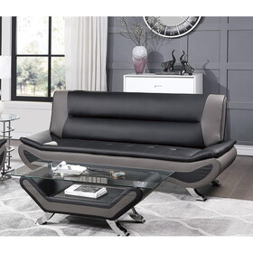 Modern Living Room Furniture 1pc Sofa Black and Gray PU Upholstered Chrome Finish Metal Legs Solid Wood Frame Cushon Seat