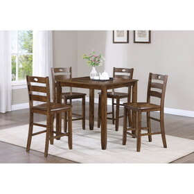 Casual 5-Piece Counter Height Dining Square Table Side Chairs Kitchen Table Dining Room Wooden Furniture Set Brown Finish B011P184055