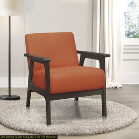 Orange Fabric Upholstered Accent Chair 1pc Solid Rubberwood Antique Gray Finish Living Room Furniture