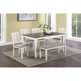 Beautiful 6-pc Dinette Chalk Gray Finish Rectangular Table Upholstered Chair Bench Dining Room Wooden Dining Set Furniture Transitional Contemporary Style