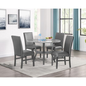 Beautiful 5-pc Round Gray Stone Table Glitter Gray Finish Upholstered Chairs Dining Room Wooden Dining Set Furniture Transitional Style
