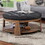 Wire-brushed Finish Natural Tone/Dark Gray 1pc Ottoman Transitional Style Deep Button Linen Like Tufted Seat Open Bottom Shelf Living Room B011P184967