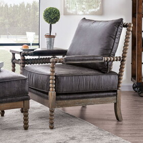 Transitional Home Furniture Warm Gray Fabric Upholstered 1pc Accent Chair Beaded Wood Framing Cushion Back and Seat Furniture B011P184979