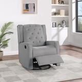 Contemporary Dark Gray Color Polyfiber Swivel Recliner Chair 1pc Manual Motion Wing Back Tufted Cushion Living Room Furniture Glider Chair