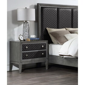 Modern Styling Bedroom 1pc Nightstand of 2 Drawers Faux Leather Upholstered Gray Classic Design Wooden Furniture B011P186572