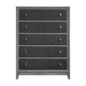 Modern Styling Bedroom 1pc Chest of 5 Drawers Faux Leather Upholstered Gray Classic Design Wooden Furniture B011P186574