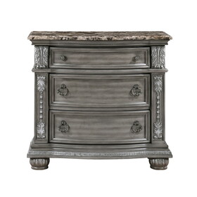 Traditional Style 1pc Luxurious Nightstand of 3 Drawers Marble Top Gray Finish Silver Tipping Wooden Bedroom Furniture B011P186803