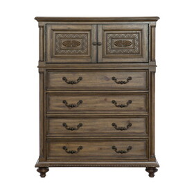 Traditional Vintage Style 1pc Chest of Drawers Top Cabinet Shelf Metal Hardware Weathered Pecan Finish Classic Bedroom Furniture