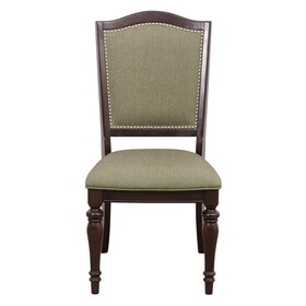 Dark Cherry Finish Dining Chairs Set of 2 Upholstered Seat and Back Nailhead Trim Wooden Furniture Side Chairs Set B011P186811