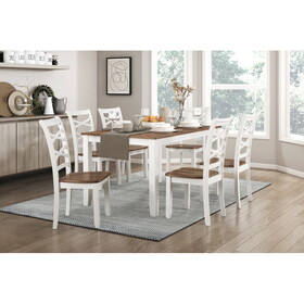 Cherry and White Finish 7pc Dining Set Table and 6 Side Chairs Set Double X-Back Design Wooden Casual Country Style Dining Room Furniture B011P188434
