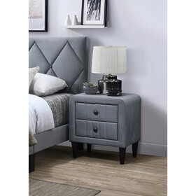 Grey Color Velvet Gorgeous 1pc Nightstand Bedside Table 2x Drawers Bedroom Furniture Sleek Design Tempered Legs