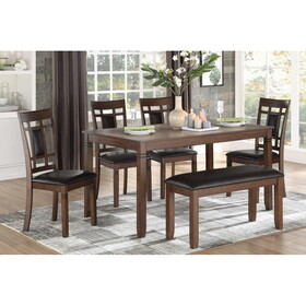 Classic Cherry Finish 6pc Dinng Set Table Bench 4x Chairs Faux Leather Upholstery Kitchen Dining Furniture B011P194596