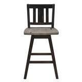 Counter Height Chairs Set of 2, Black Gray 360-degree Swivel Chair Solid Rubberwood Kitchen Dining Furniture, Vertical Slat Back P-B011P194598
