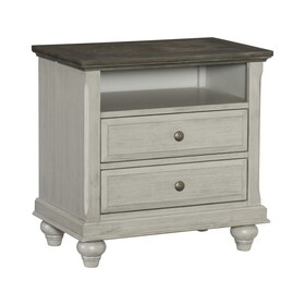 Classic Light Gray Finish 1pc Nightstand with 2x Drawers and Storage Cubby Dark Brown Top Modern Farmhouse Design Bedroom Furniture Side Table B011P199394