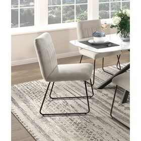 Modern Design Beige Fabric Upholstered Side Chairs 2pc Set, Tabular Black Finish Metal Legs Casual Dining Furniture P-B011P199726