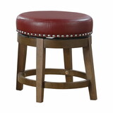 Round Swivel Stools Set of 2, Red Faux Leather 360-degree Swivel Seat Nailhead Trim Solid Wood Frame Brown Finish Furniture B011P201185