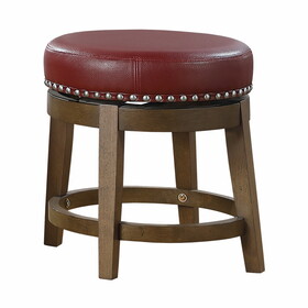 Round Swivel Stools Set of 2, Red Faux Leather 360-degree Swivel Seat Nailhead Trim Solid Wood Frame Brown Finish Furniture P-B011P201185