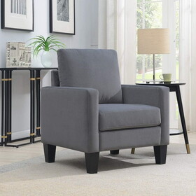 1pc Mid Century Modern Upholstered Living Room Arm Chair Gray Microfiber Wood Fabric P-B011P201578
