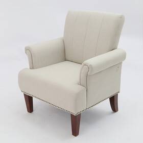 1pc Traditional Accent Chair Rolled Arms Nailhead Trim Soft Fabric Upholstered Furniture for Living Room Bedroom Office 30" Wide Armchair Light Beige Color P-B011P201973