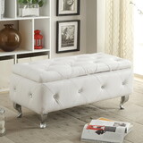 1pc Glam 38 inches Storage Ottoman Bench for Upholstered Tufted White Faux Leather Organizer Bedroom Living Room Entryway Hallway B011P203031