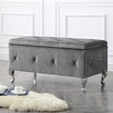 1pc Glam 38 inches Storage Ottoman Bench for Upholstered Tufted Gray Velvet Polyester Organizer Bedroom Living Room Entryway Hallway B011P203035