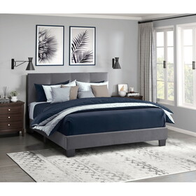 1pc Full Platform Bed Dark Gray Velvet Upholstered Adjustable Height Headboard Button Tufted Solid Wood Bedroom Furniture B011P203573