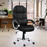 PU Leather Upholstered Office Task Chair, Modern Adjustable 360 Degree Swivel Chair, High Back, Black/Silver B011P204085