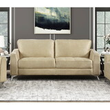 Sand-Hued Polished Microfiber Upholstery Elegant Modern Style Sofa 1pc Solid Wood Living Room Furniture Silver Finish Metal Legs B011P204089