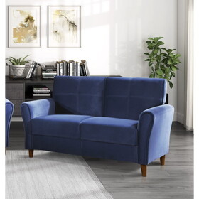 Blue Velvet Upholstery 1pc Comfort Loveseat Plush Seatbacks Tufted Detail Solid Wood Frame Modern Living Room Furniture B011P204911