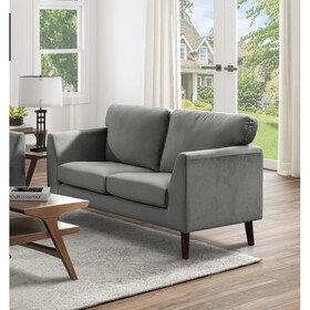 Modern Contemporary Living Room 1pc Loveseat Gray Velvet Upholstery Dark Brown Legs Solid Wood Furniture B011P206305