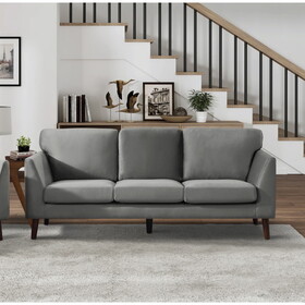 Modern Contemporary Living Room 1pc Sofa Gray Velvet Upholstery Dark Brown Legs Solid Wood Furniture B011P206306