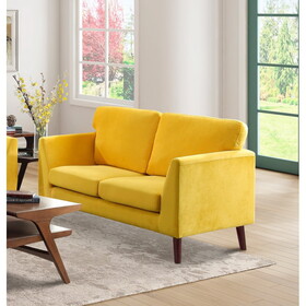 Modern Contemporary Living Room 1pc Loveseat Yellow Velvet Upholstery Dark Brown Legs Solid Wood Furniture B011P206307