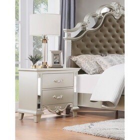 Glamorous Champagne Finish Nightstand of 2 Drawers Textural Panels Mirror Trim Traditional Luxury Bedroom Furniture 1pc Bedside Cabinet B011P207853