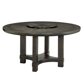 1pc Transitional Round Table with Lazy Susan Dark Brown Finish Single Pedestal Wooden Dining Room Furniture B011P207874