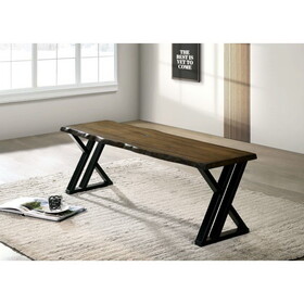 Industrial Style Dining Room 1pc Bench Only Black and Dark Oak Finish Wooden Seat X-Style Legs B011P208971