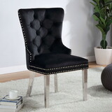 Contemporary Black Color Flannelette 2pcs Side Chairs Button-Tufted Upholstered Dining Chairs Wingback Design Furniture Set B011P208974