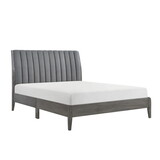 Modern Style Queen Platform Bed 1pc Velvet Upholstered Headboard Gray Finish Solid Wood Legs Bedroom Furniture Bed in a Box B011P210119