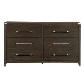 Dark Brown Finish Dresser 1pc 6 Drawers Mottled Silver Tone Bar Pulls Modern Transitional Bedroom Furniture B011P212248