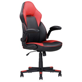 Adjustable Ergonomic Gaming Chair, Faux Leather Upholstered Office Chair w/ 360-degree Swivel and Tilt Control, Black/red B011P213323