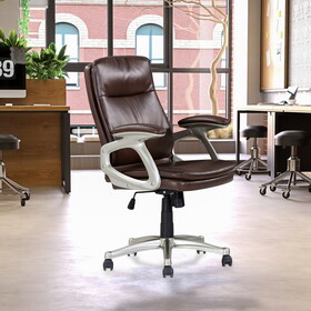 Mid Back Brown Faux Leather Swivel Office Executive Chair, Ergonomic Conference Desk Chair, Brown/Silver B011P213328