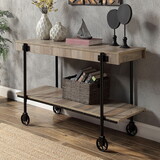 Industrial Style 1pc Sofa Table Natural Tone Slat Design Console Table Open Bottom Shelf Living Room Furniture B011P214571