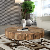 42 in. Round Handcrafted Reclaimed Wood Coffee Table, Modern Living Room Sofa Table with Metal Legs, Brown/Black B011P215609