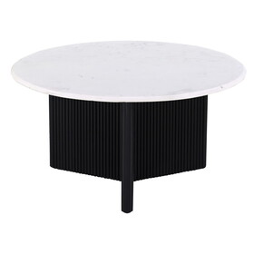 Luxurious Round Mable Topped Pedestal Coffee Table, Living Room Sofa Side Table, White/Black B011P216665