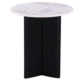 Luxurious Round Mable Topped Pedestal Side/End Table, Living Room Accent Table, White/Black B011P216672